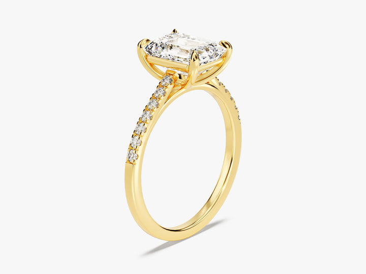 Emerald Cut Moissanite Engagement Ring with Pave Set Side Stones (2.00 CT)