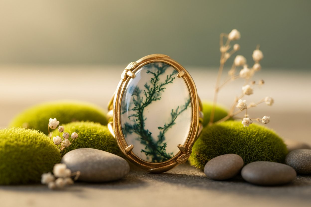 Stop Buying "Blank" Stones: The Deeply Grounding Meaning Behind the Moss Agate Power Ring
