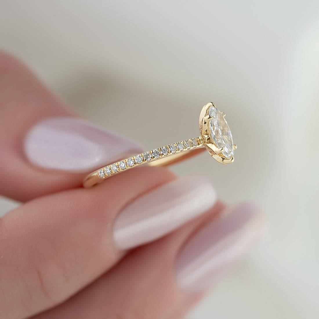 2.0 - 4.0 Carats Marquise shaped CVD Diamond Pave Style Engagement Ring