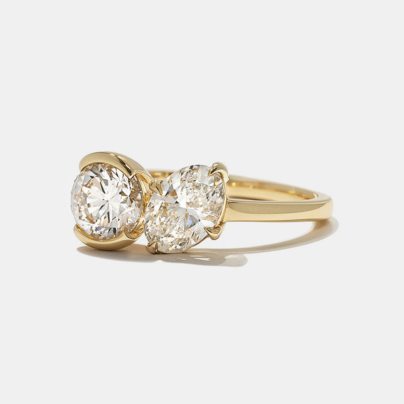 0.75CT-1.25CT Round and Oval Cut Diamond Toi et Moi Engagement Ring | Two Stone Ring