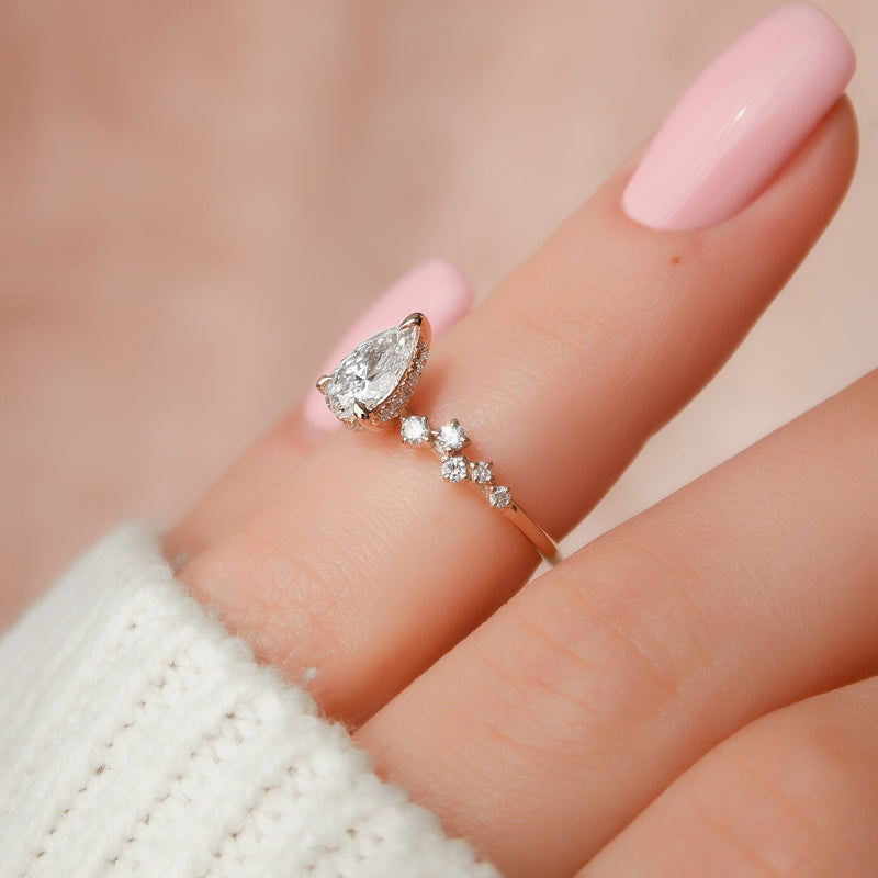 1.0- 3.0 CT Pear Cut CVD Diamond Cluster Engagement Ring