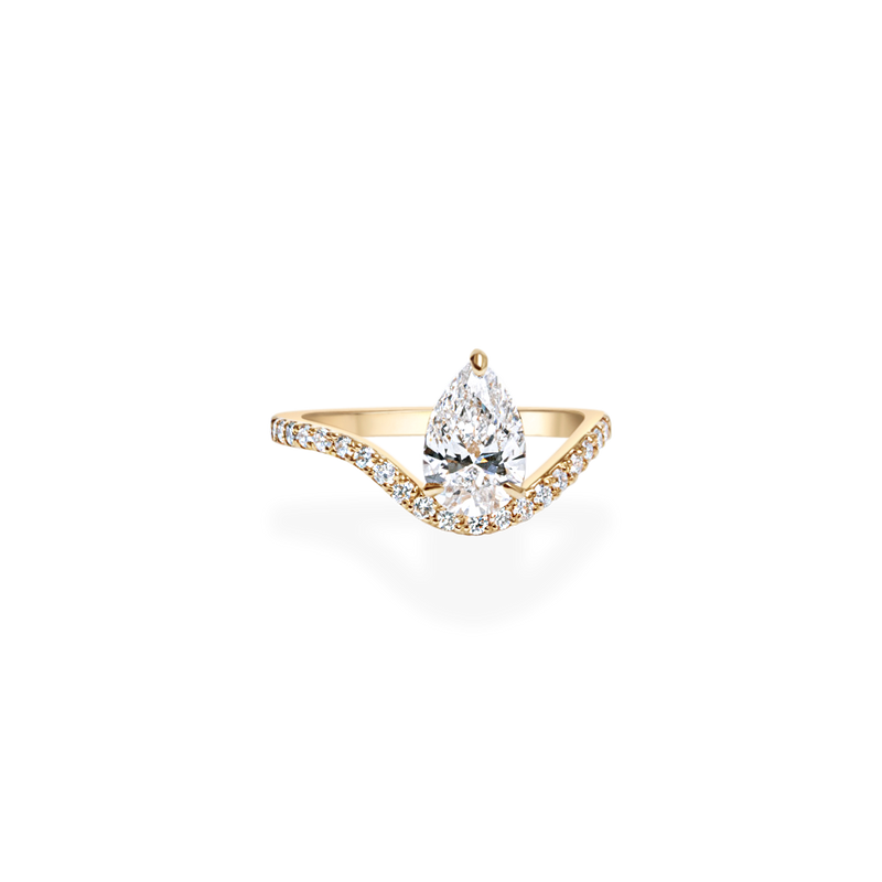 1.0CT-2.0CT Pear Cut Moissanite Diamond Unique Curved Engagement Ring