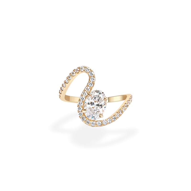 1.0CT-2.0CT Oval Cut Unique Wave Diamond Engagement Ring
