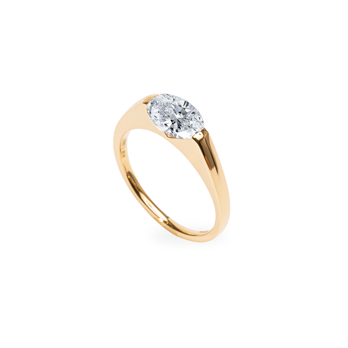 1.0CT-2.0CT East West Oval Cut Moissanite Diamond Thick Engagement Ring