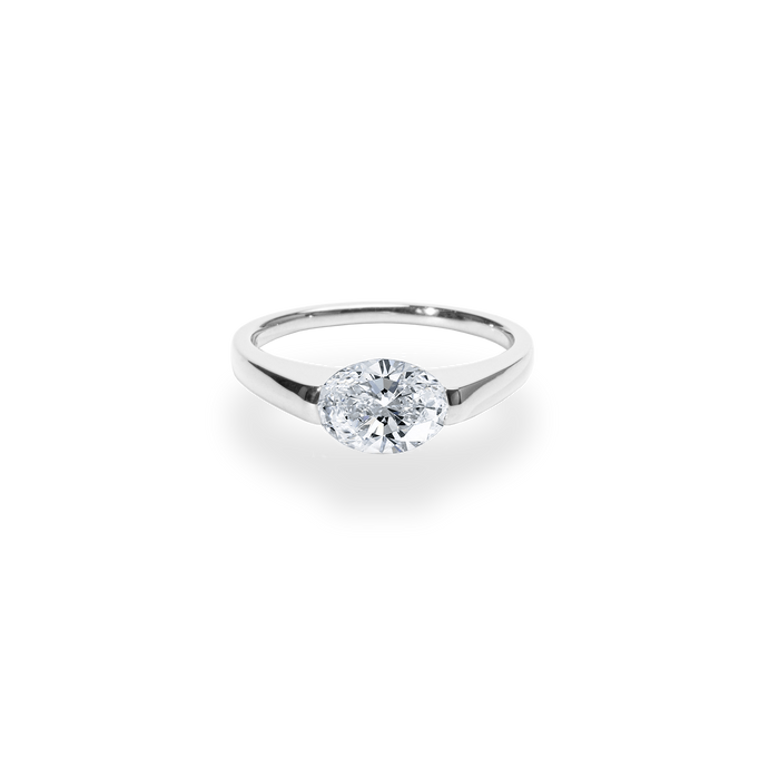 1.0CT-2.0CT East West Oval Cut Moissanite Diamond Thick Engagement Ring