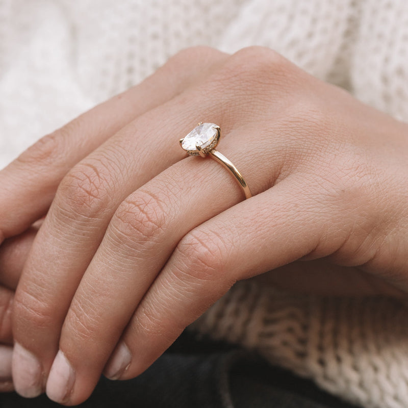 2.05CT Oval Cut Moissanite Hidden Halo Engagement Ring