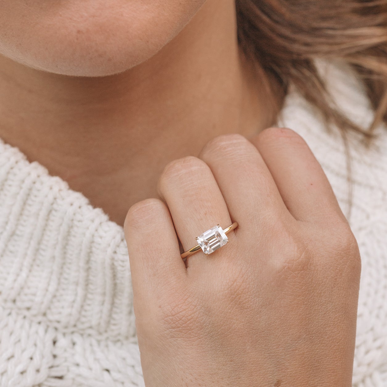 1.60CT East West Emerald Cut Moissanite Engagement Ring