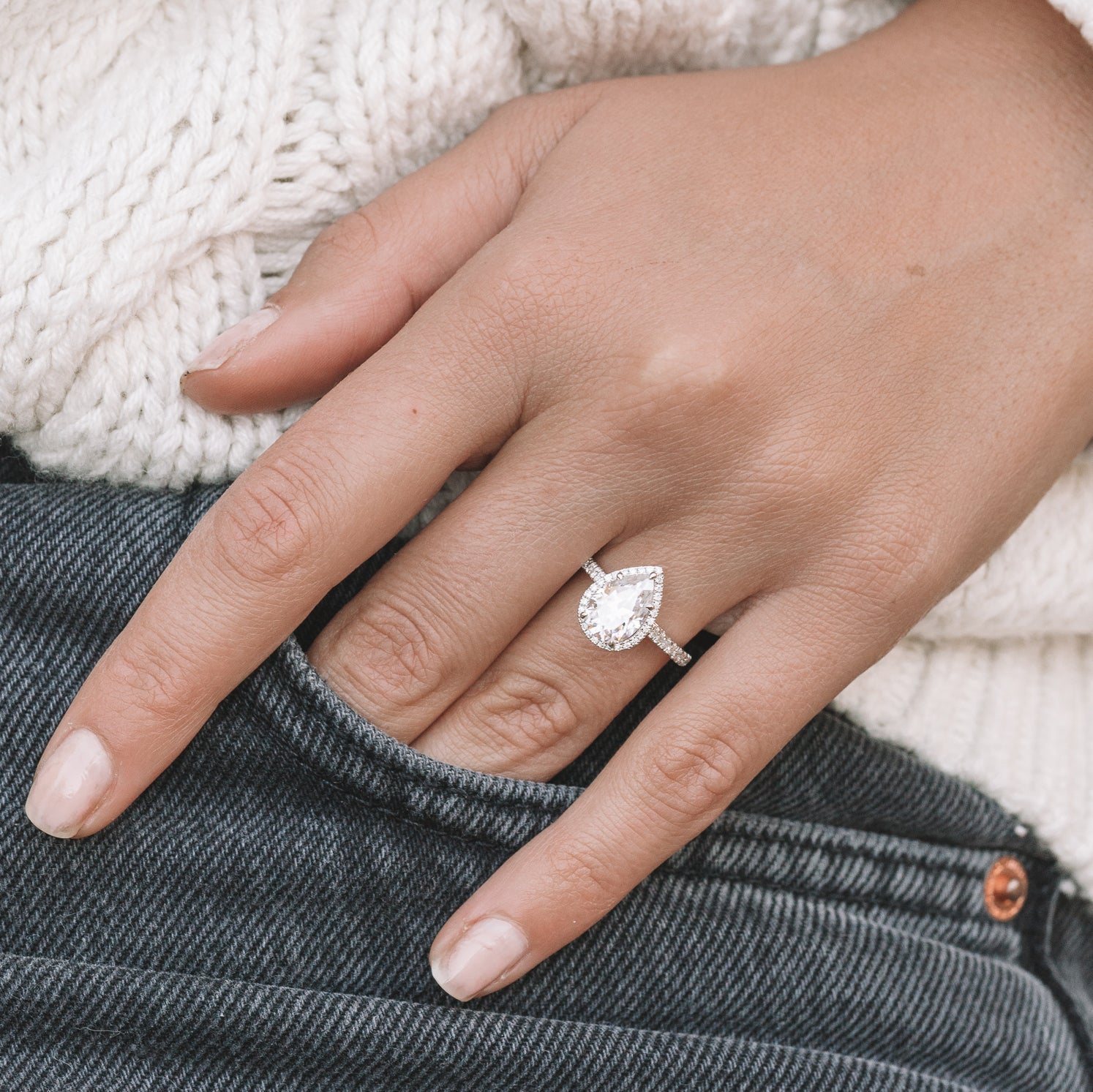 1.93CT Pear Cut Moissanite Halo Engagement Ring