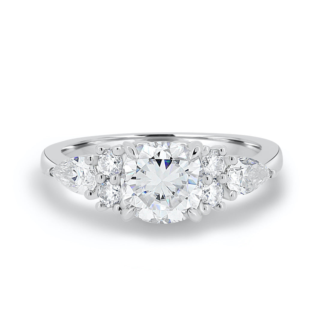 1.25CT Round Cut Cluster Moissanite Engagement Ring