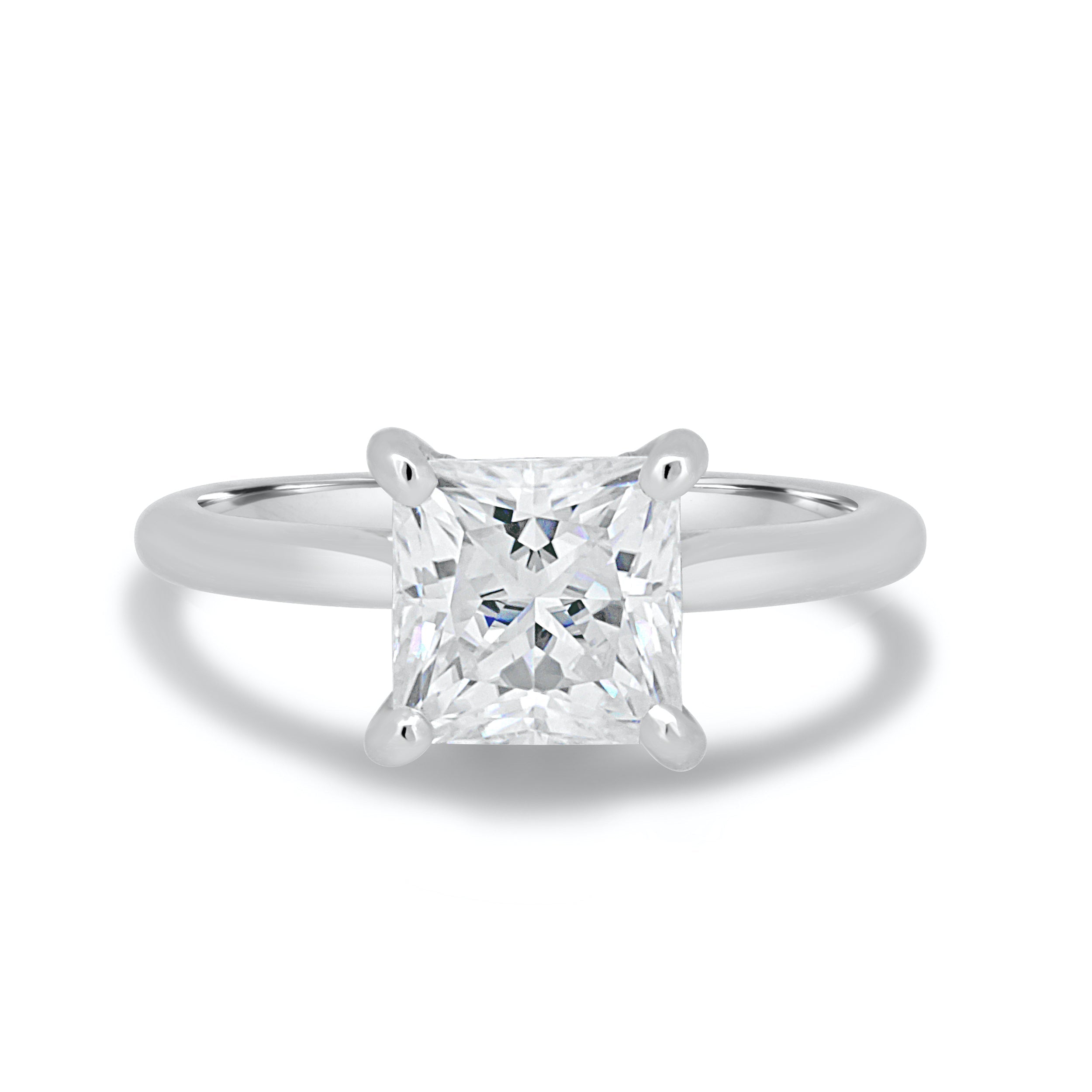 1.90CT Princess Cut Hidden Halo Moissanite Engagement Ring in 14K White Gold