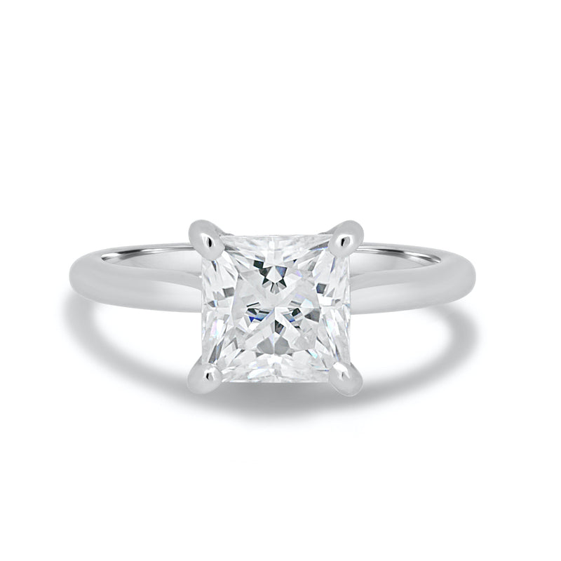 1.90CT Princess Cut Hidden Halo Moissanite Engagement Ring in 14K White Gold