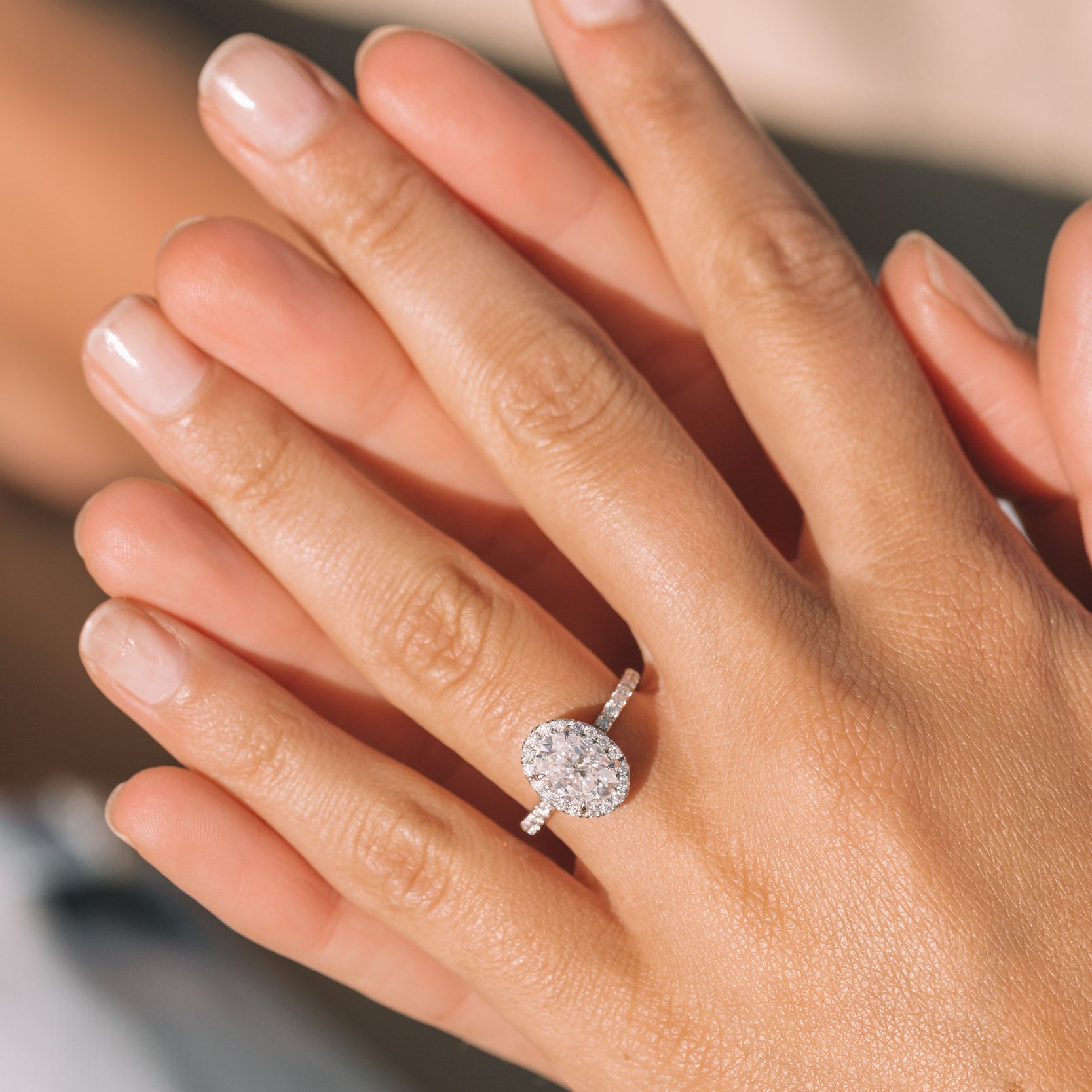 1.80 - 3.80 CT Oval Moissanite Halo Pave Setting Engagement Ring