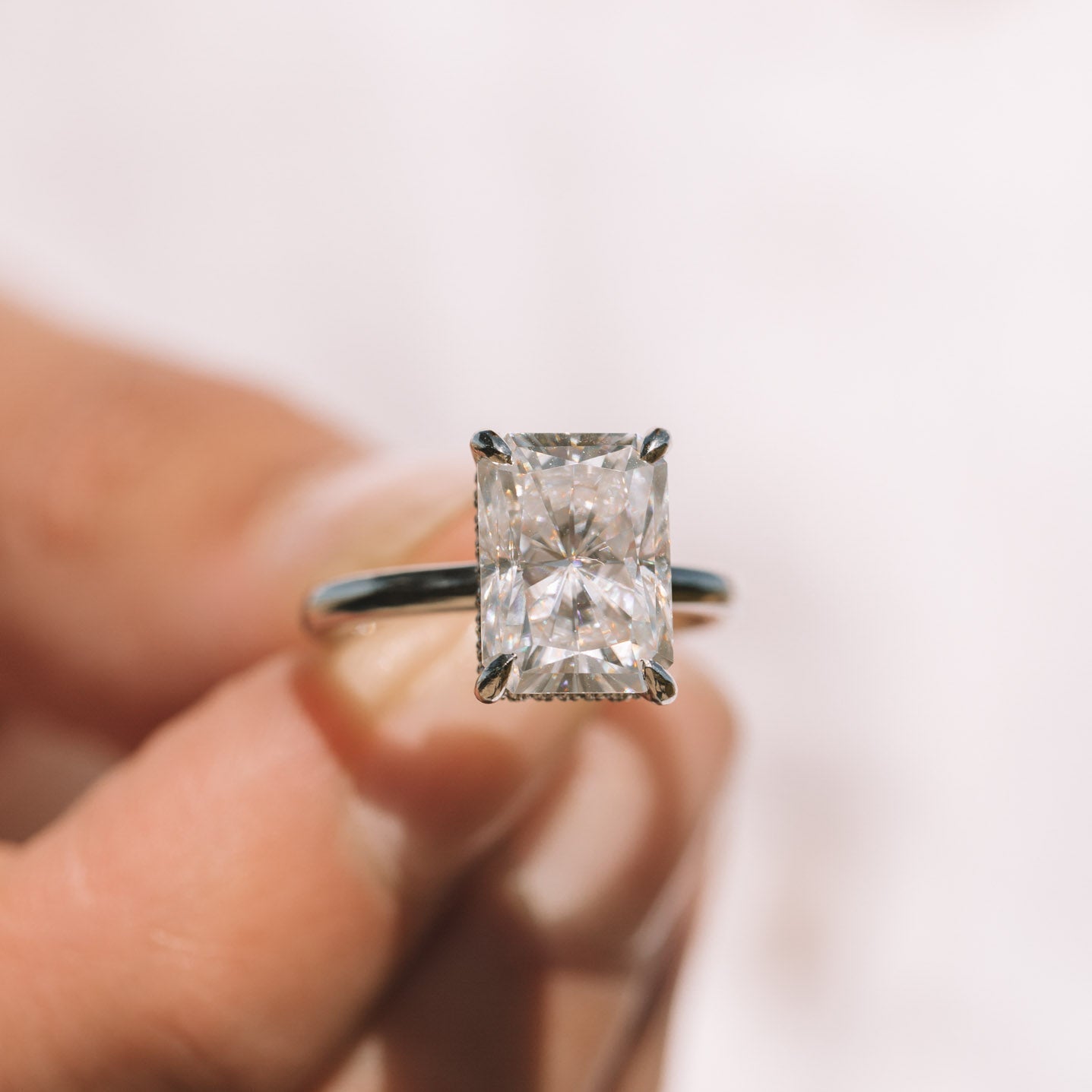 1.67ct  Radiant Cut Moissanite Solitaire Engagement Ring in 18K White Gold