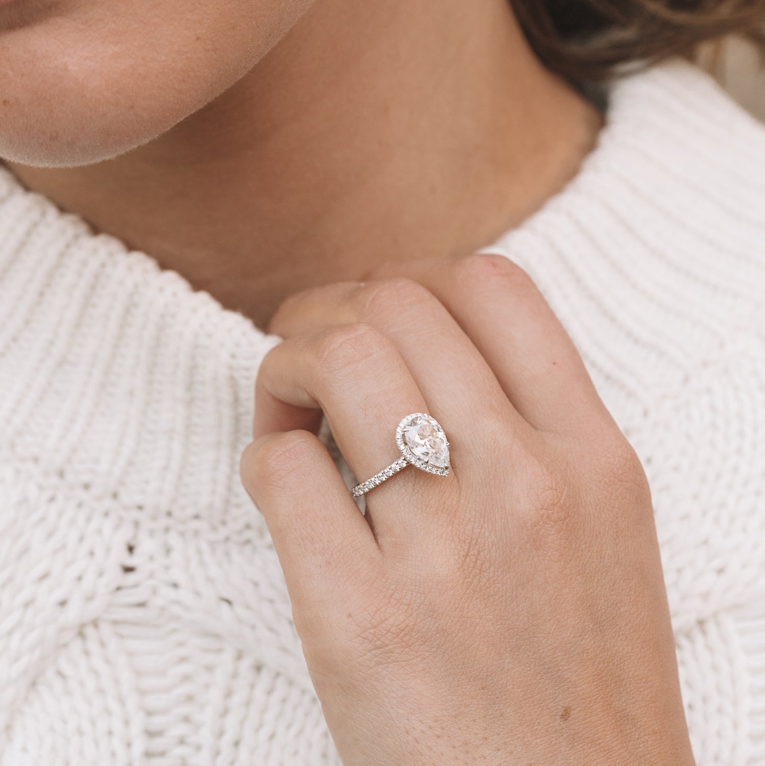 1.93CT Pear Cut Moissanite Halo Engagement Ring