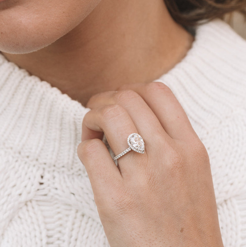 1.93CT Pear Cut Moissanite Halo Engagement Ring