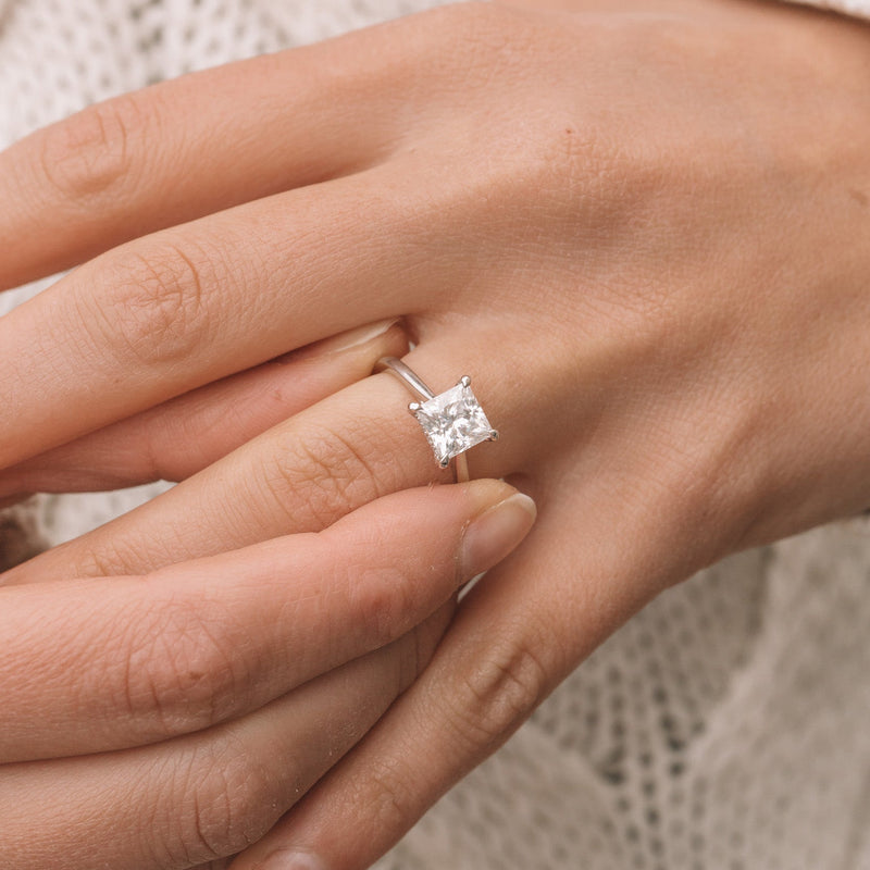 1.90CT Princess Cut Hidden Halo Moissanite Engagement Ring in 14K White Gold