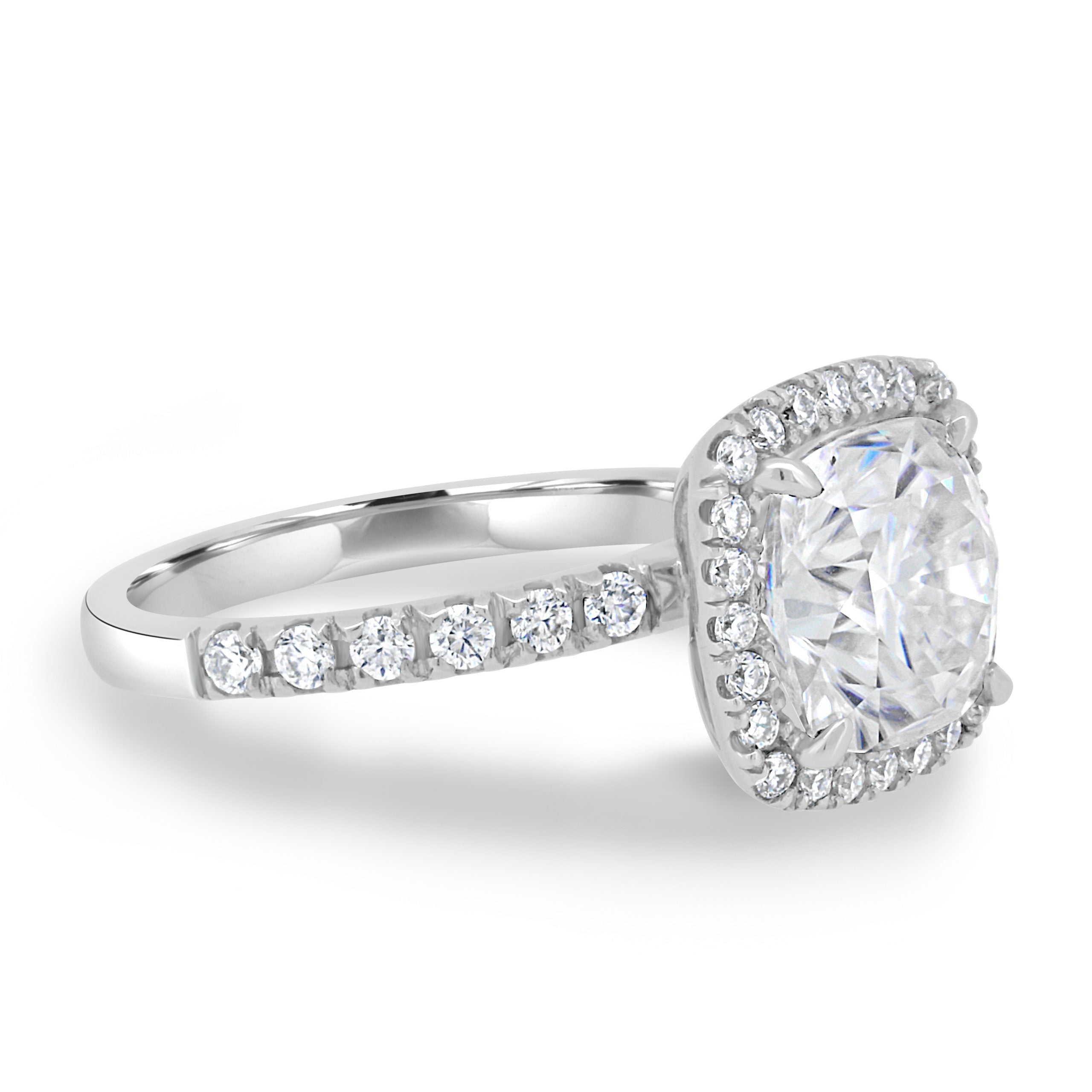 2.50CT Cushion Moissanite Halo Pave Setting Engagement Ring