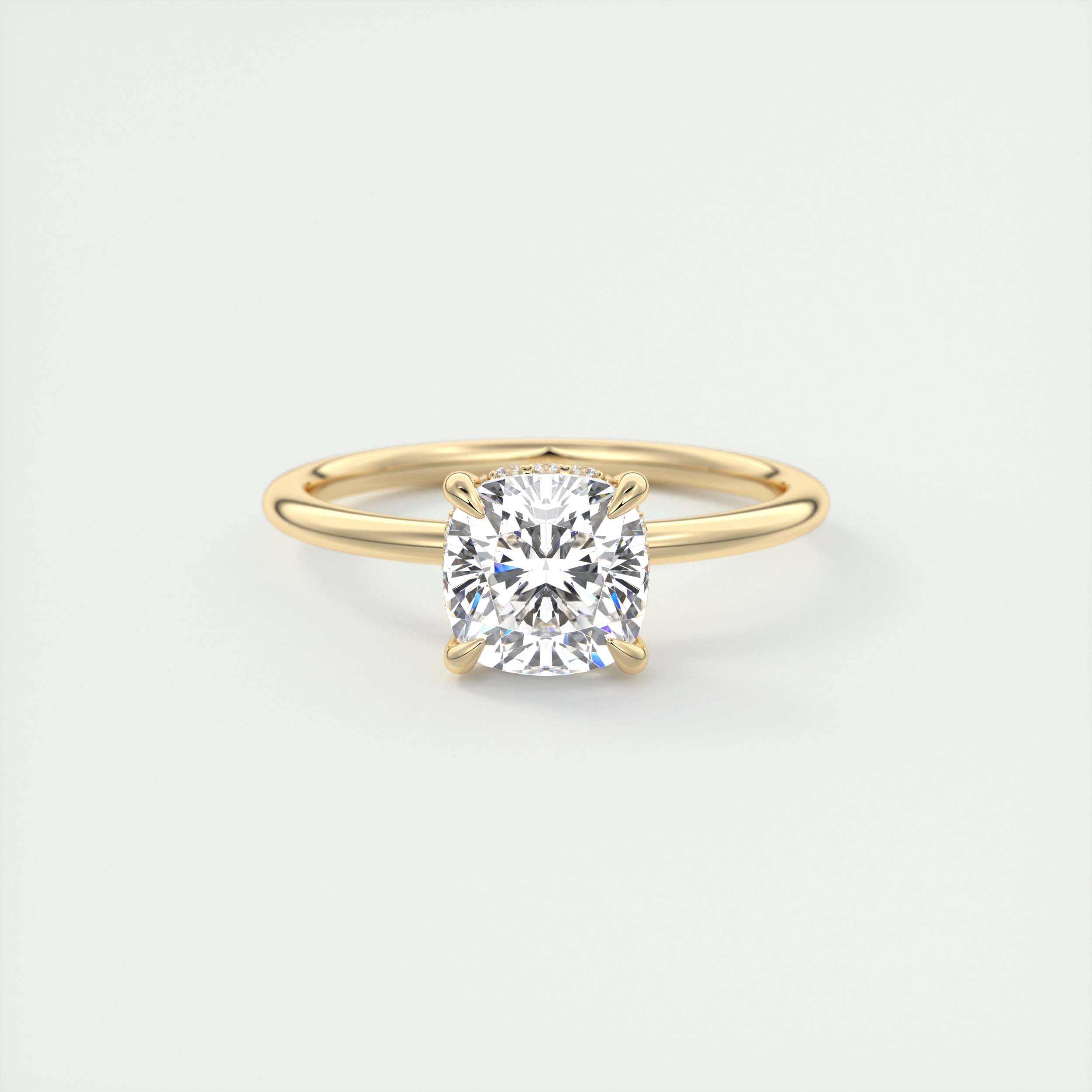 2CT Cushion Moissanite Solitaire Engagement Ring With Hidden Halo Setting