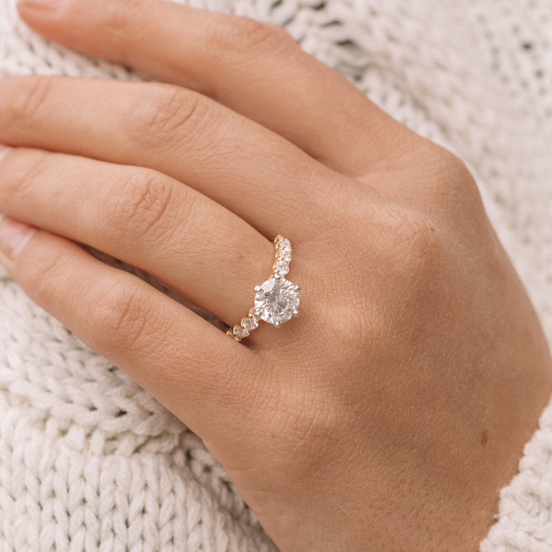 1.90CT Round Cut Moissanite Six Prong Engagement Ring in 14K Rose Gold