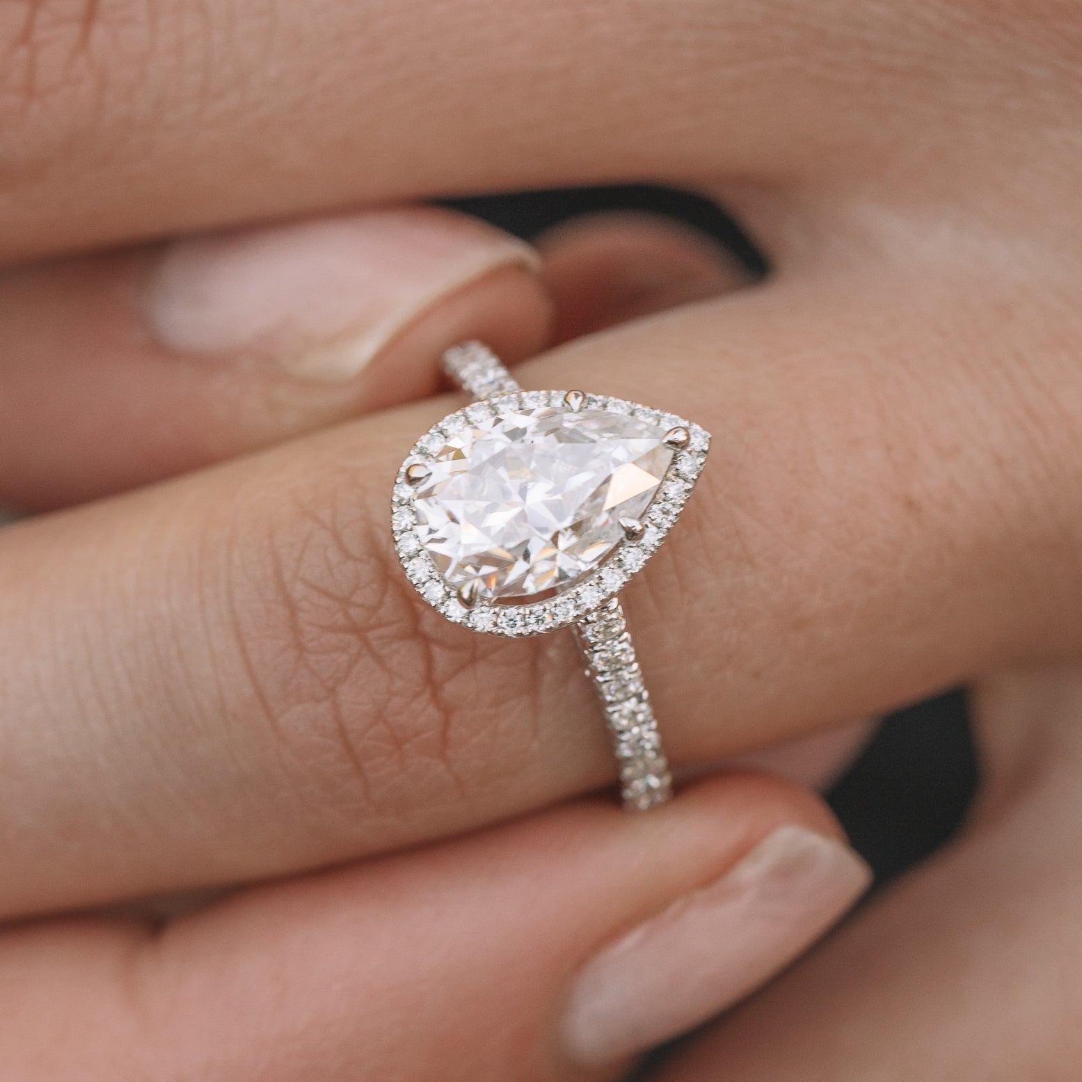 1.93CT Pear Cut Moissanite Halo Engagement Ring