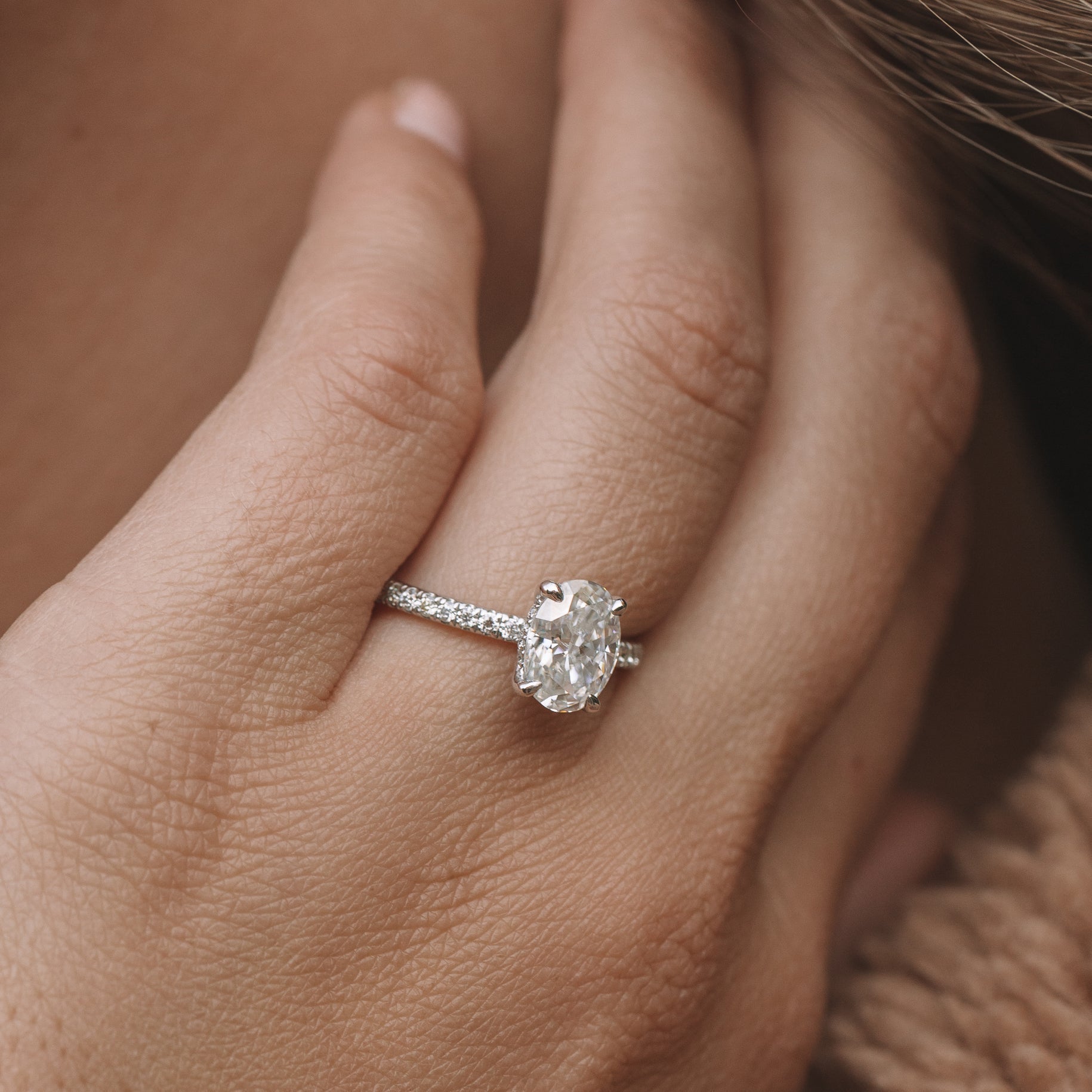 1.80 - 3.80 CT Oval Cut Moissanite Hidden Halo Engagement Ring