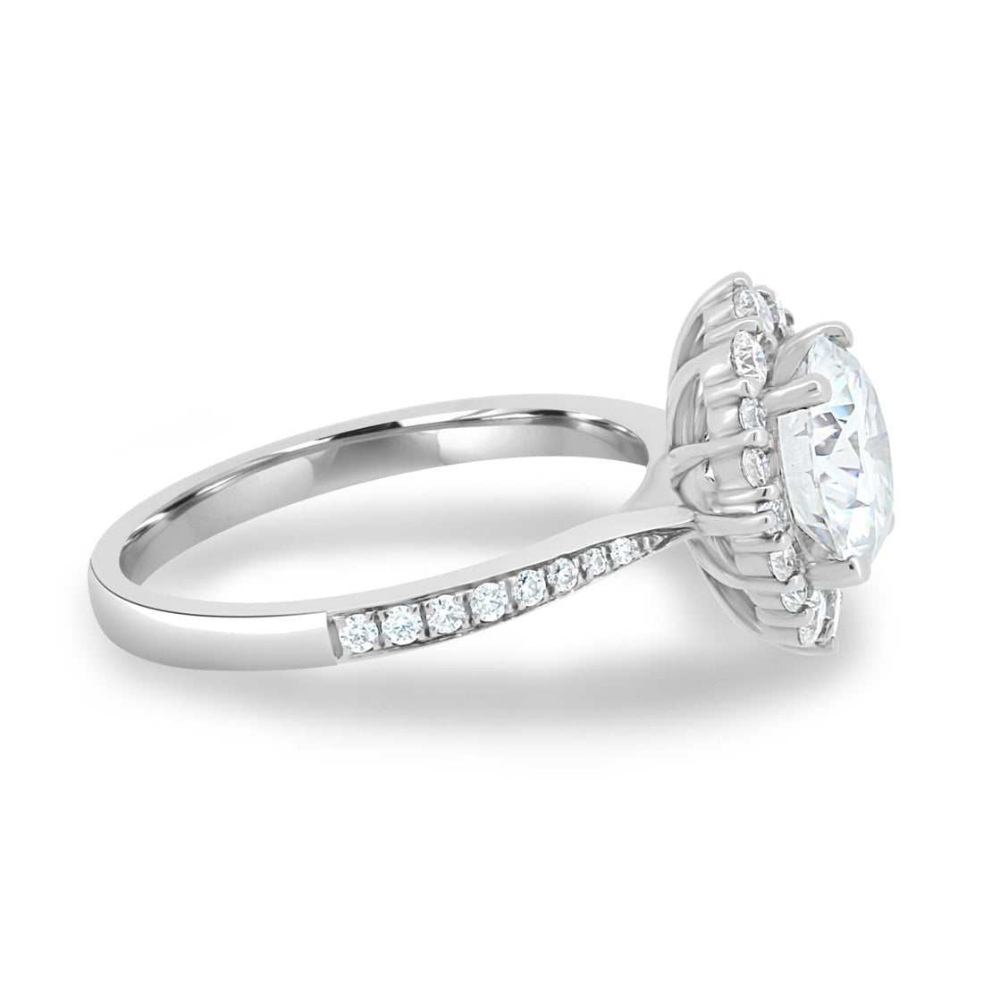 1.35CT Round Cut Halo Moissanite Engagement Ring in 14K White Gold