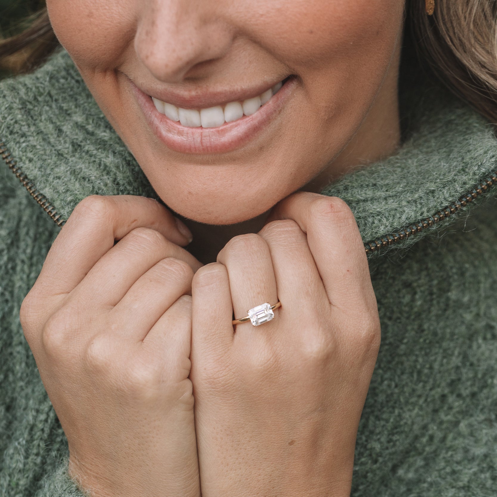 1.60CT East West Emerald Cut Moissanite Engagement Ring