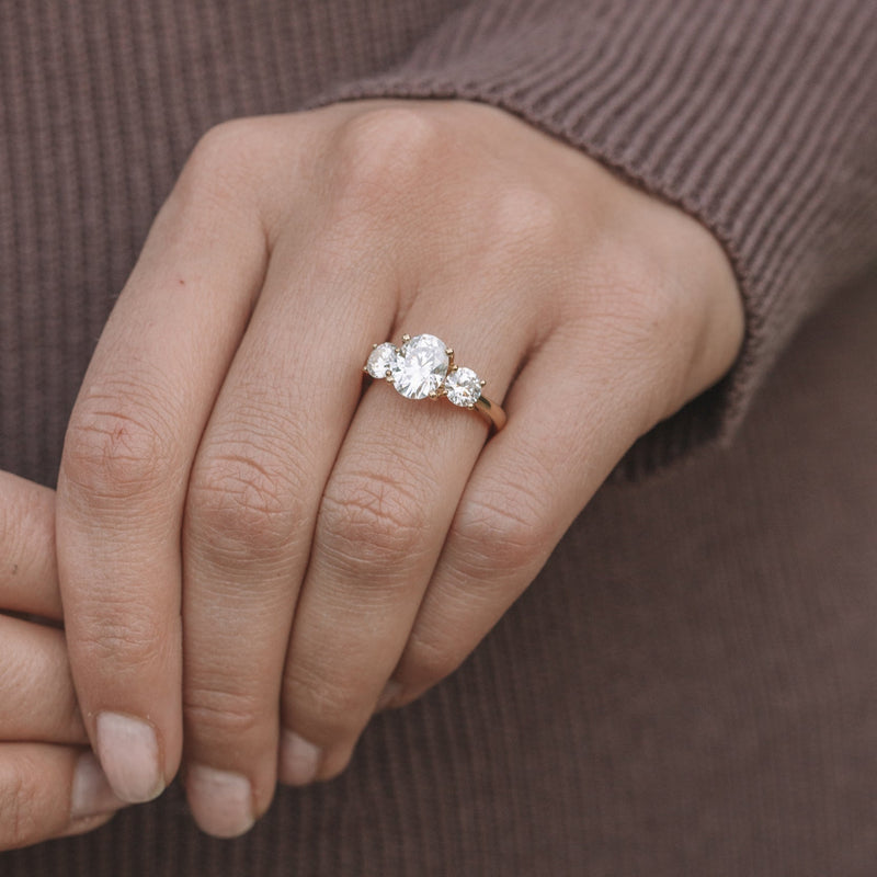 2.35CT Oval Cut Moissanite Three Stone Engagement Ring