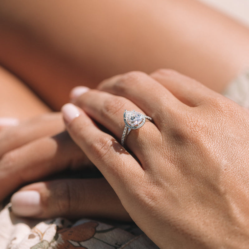 1.93CT Pear Cut Moissanite Halo Engagement Ring