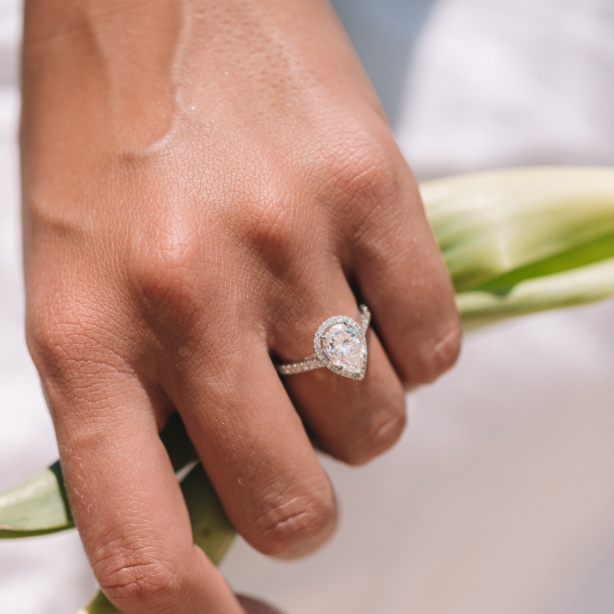 1.93CT Pear Cut Moissanite Halo Engagement Ring