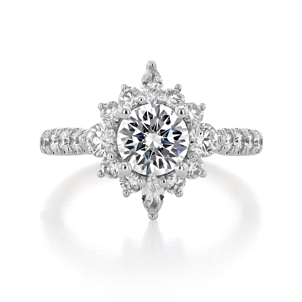 1.0ct Round Cut Cluster Halo Style Moissanite Engagement Ring