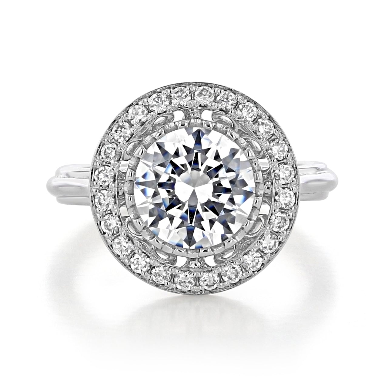 2.0ct Round Cut Moissanite Unique Halo Engagement Ring