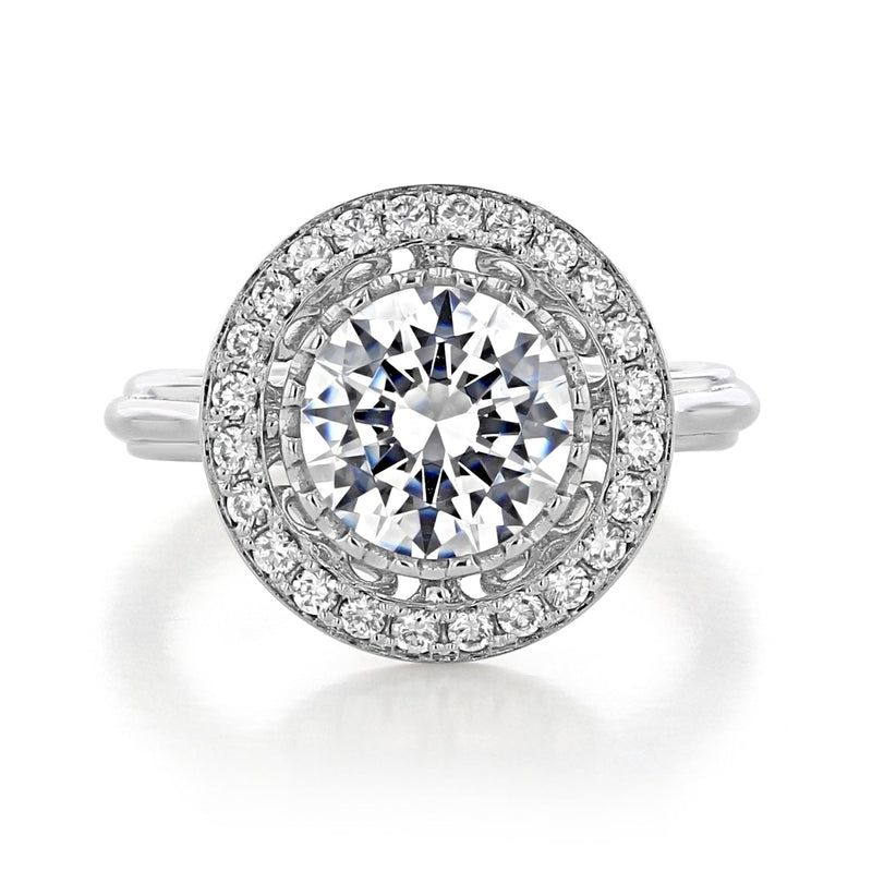 2.0ct Round Cut Moissanite Unique Halo Engagement Ring