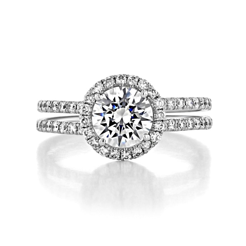 1.0ct Round Cut Halo Double Shank Moissanite Engagement Ring