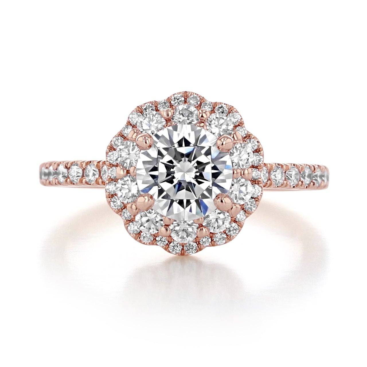 1.0ct Round Cut Floral Double Halo Style Moissanite Engagement Ring