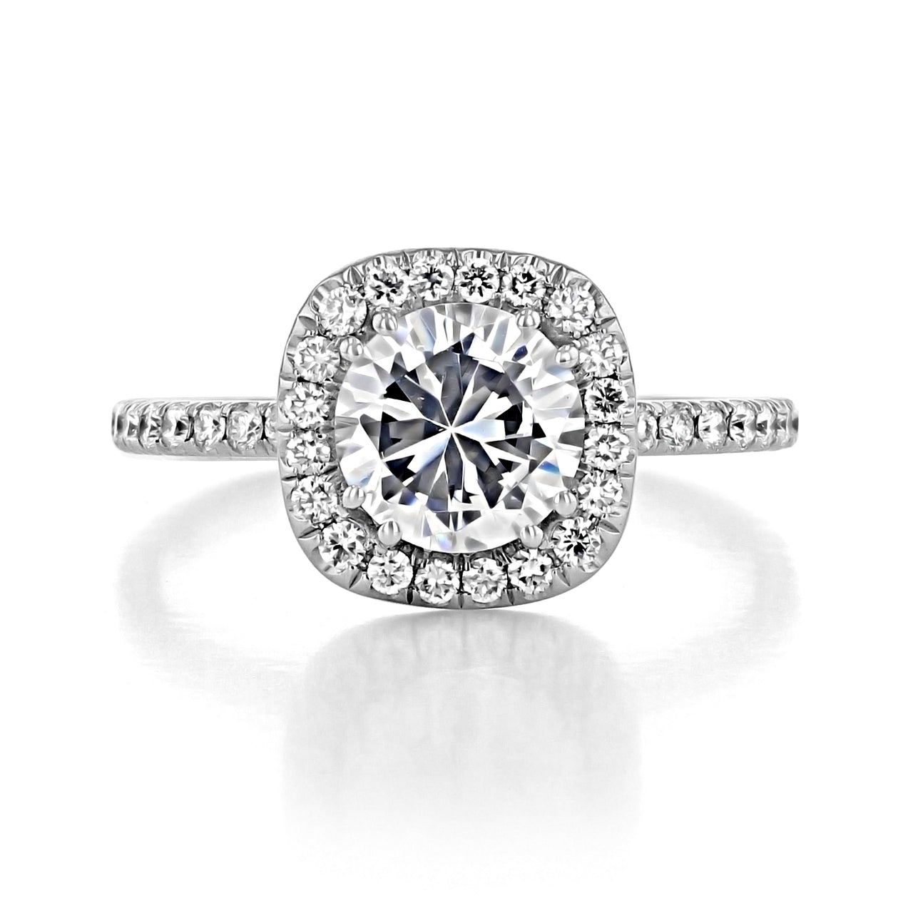 1.0ct Round Cut Moissanite Unique Halo Style Engagement Ring