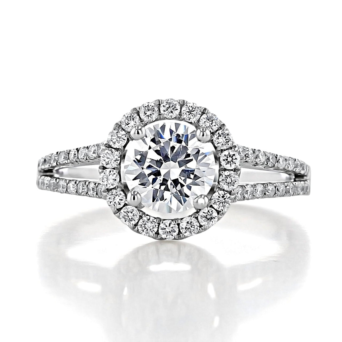 1.0ct Round Cut Halo Split Shank Style Moissanite Engagement Ring