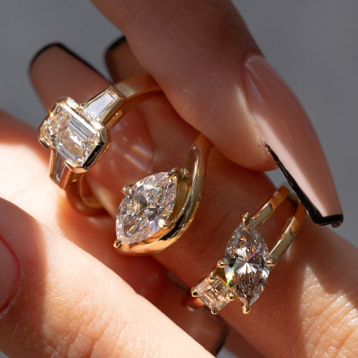 1.0CT-2.0CT Champagne Marquise & Asscher Diamond Two Stone Engagement Ring