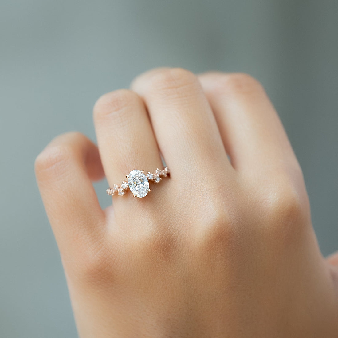 2.0 -4.0 CT Oval Cut CVD Diamond Hidden Halo & Pave Engagement Ring