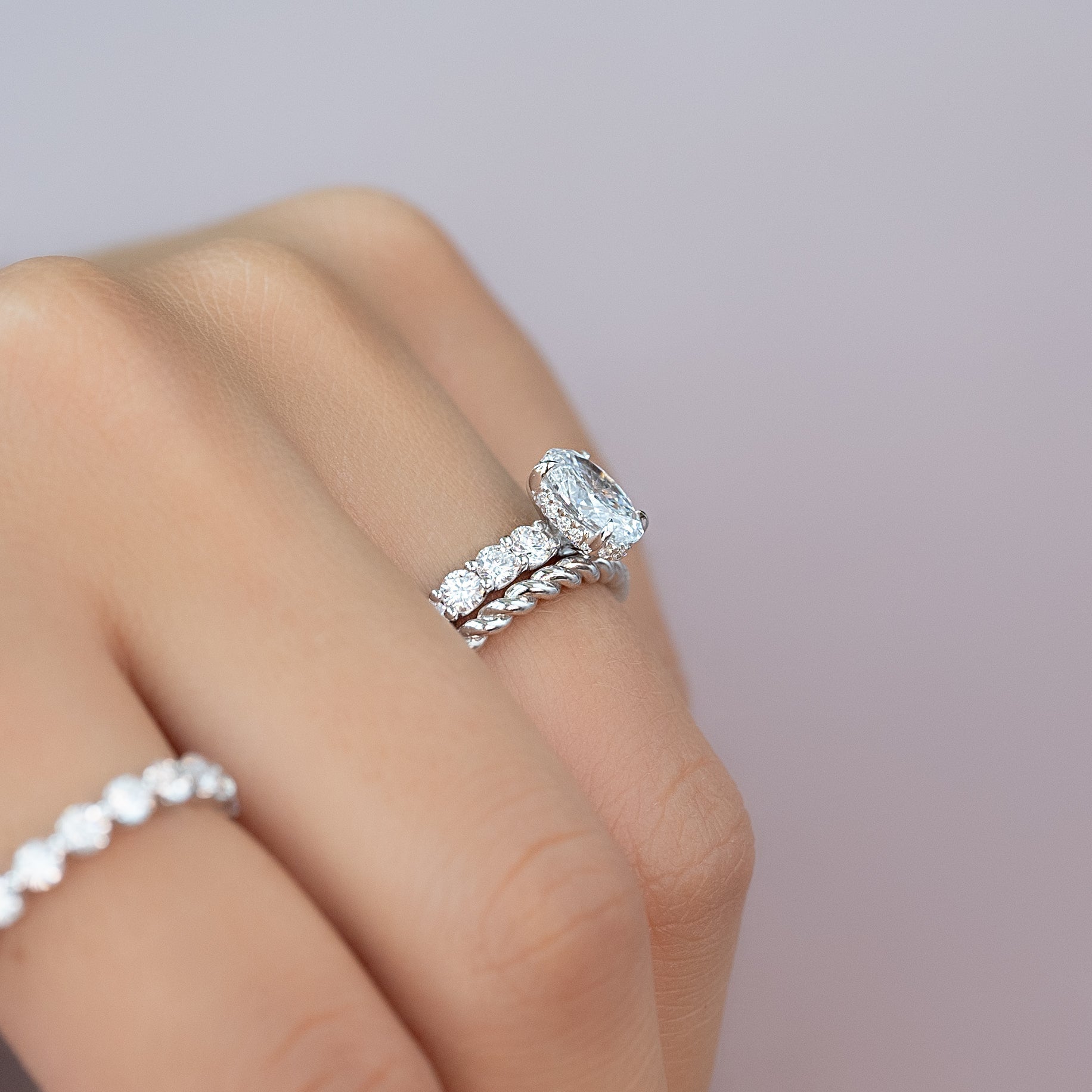 2.0 - 4.0 CT Oval Cut CVD Diamond Hidden Halo & pave  Engagement Ring