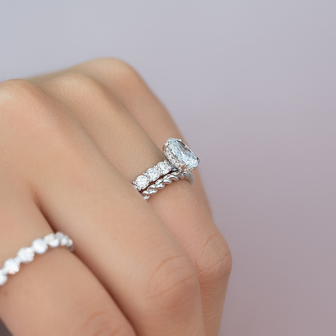 2.0 - 4.0 CT Oval Cut CVD Diamond Hidden Halo & pave  Engagement Ring