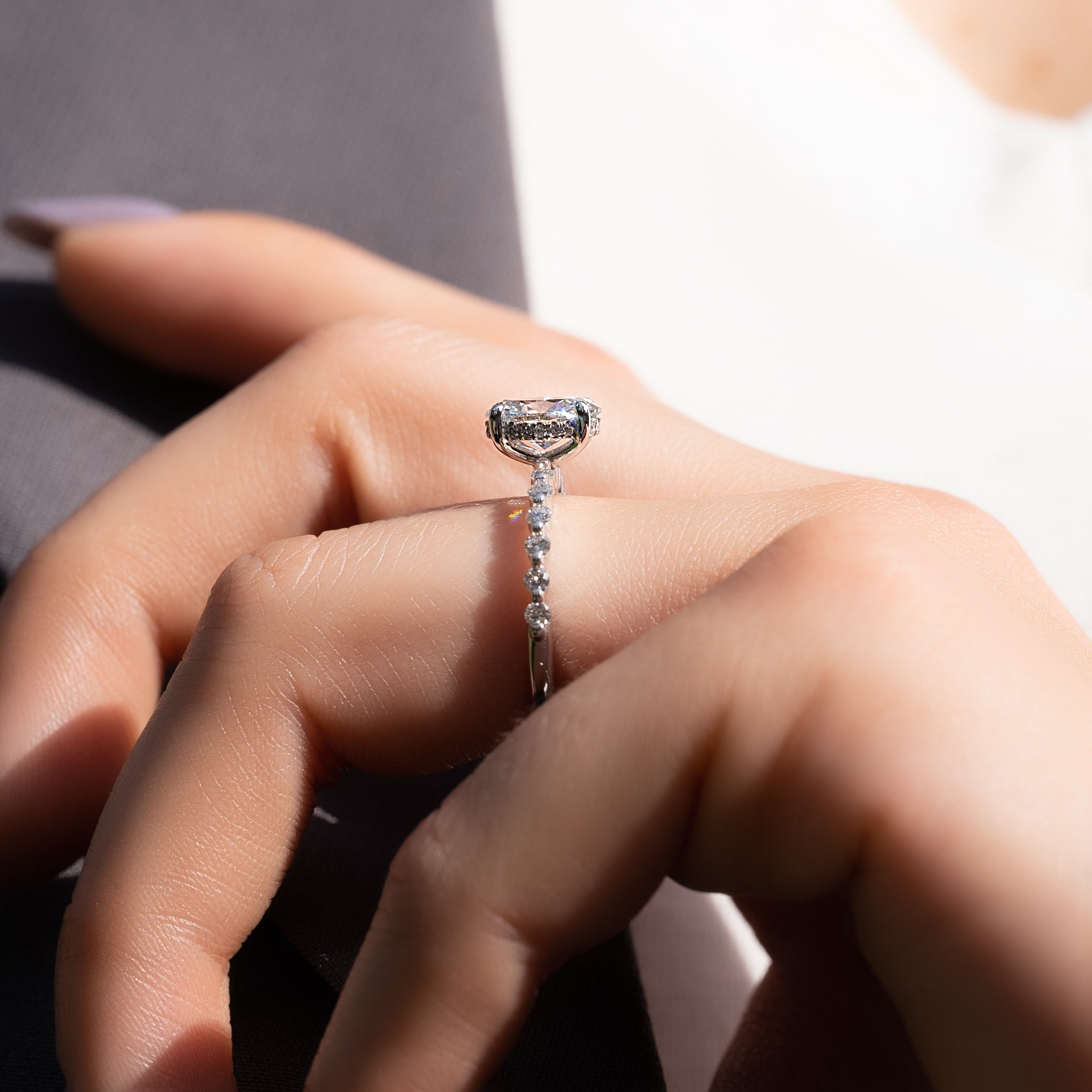 1.50 - 3.50 CT Oval Cut CVD Diamond Hidden Halo & Pave Engagement Ring