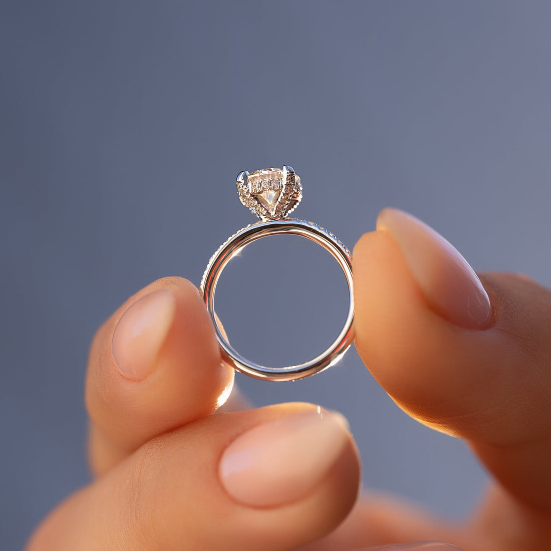 1.0 - 3.0 CT Round Cut CVD Diamond Hidden Halo & Pave Engagement Ring