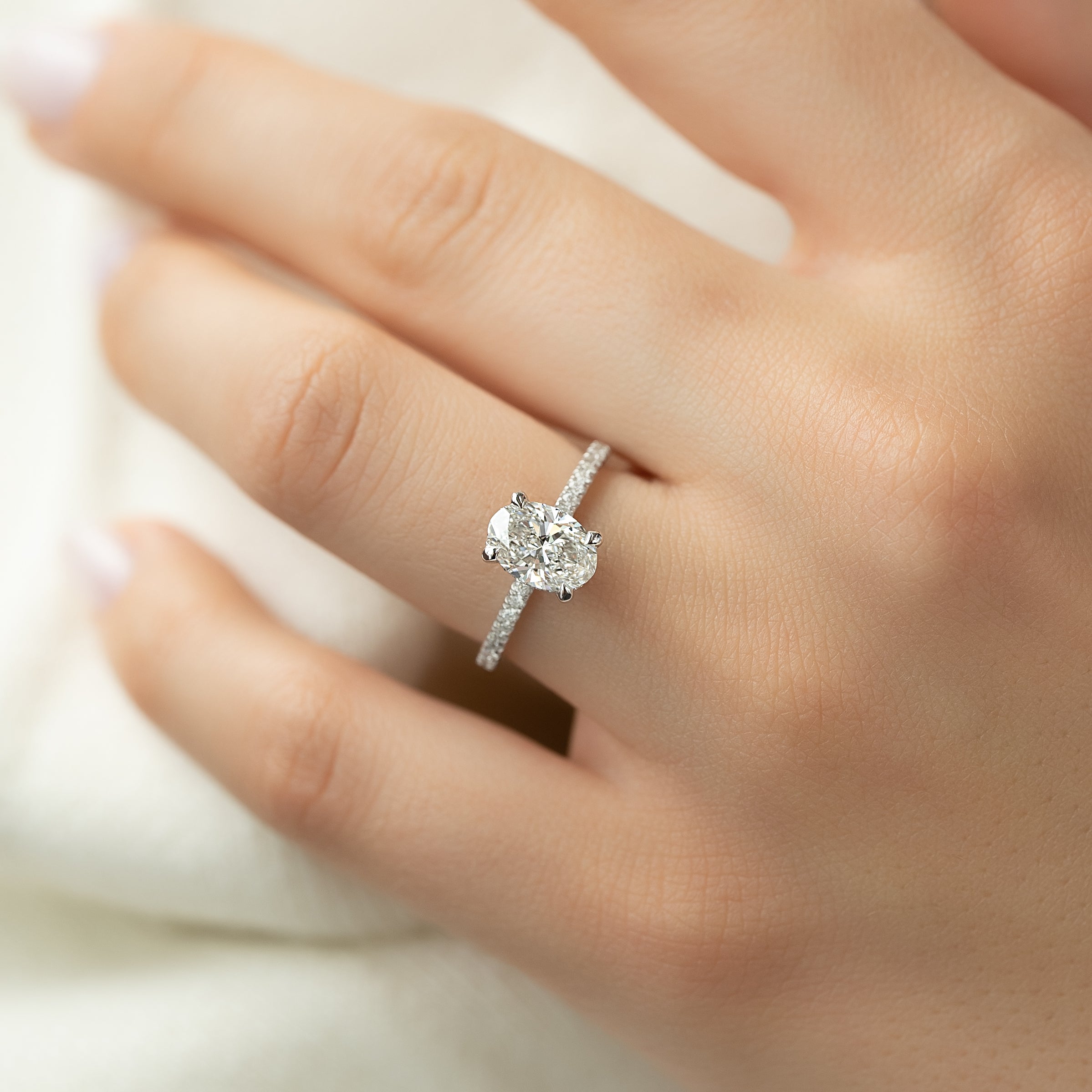 1.50 - 3.50 CT Oval Cut CVD Diamond Hidden Halo & Pave Engagement Ring