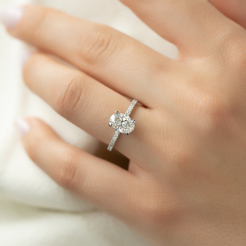 1.50 - 3.50 CT Oval Cut CVD Diamond Hidden Halo & Pave Engagement Ring