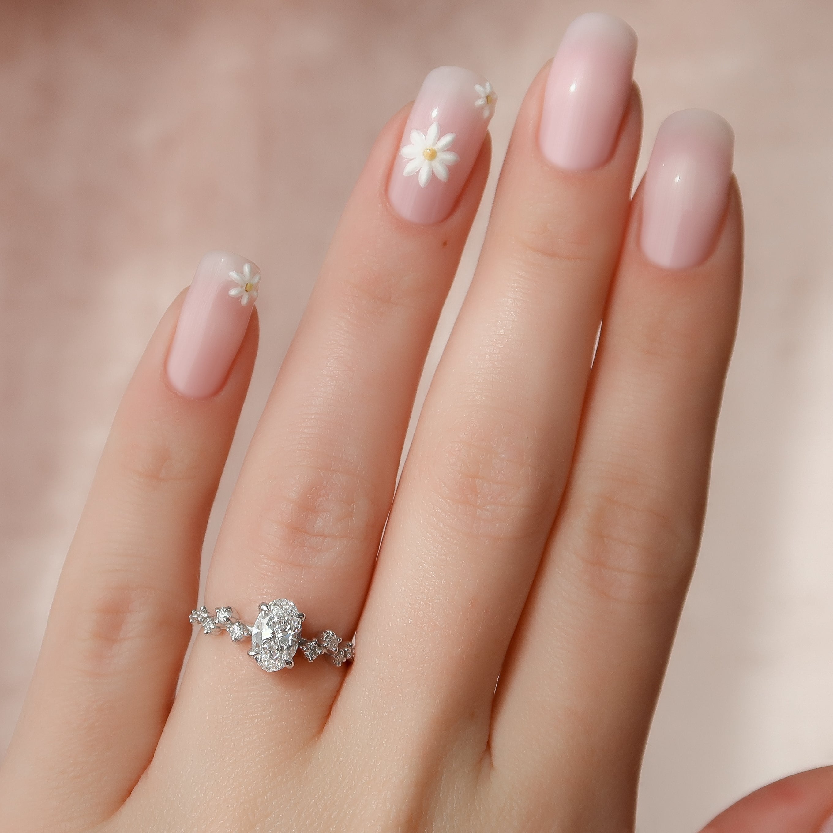 2.0 -4.0 CT Oval Cut CVD Diamond Hidden Halo & Pave Engagement Ring