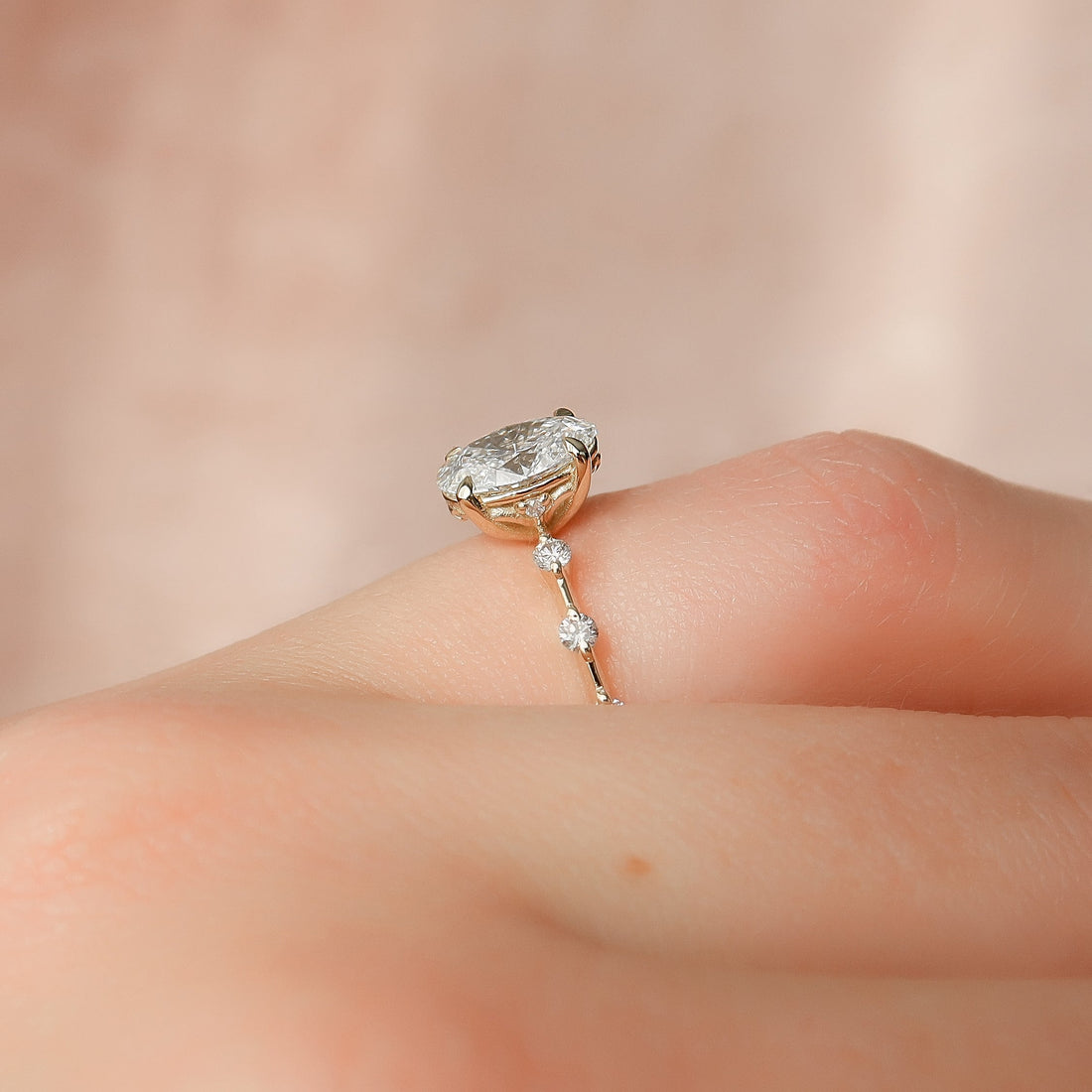 2.0  - 4.0 CT Oval  Cut CVD Diamond Dainty Engagement Ring