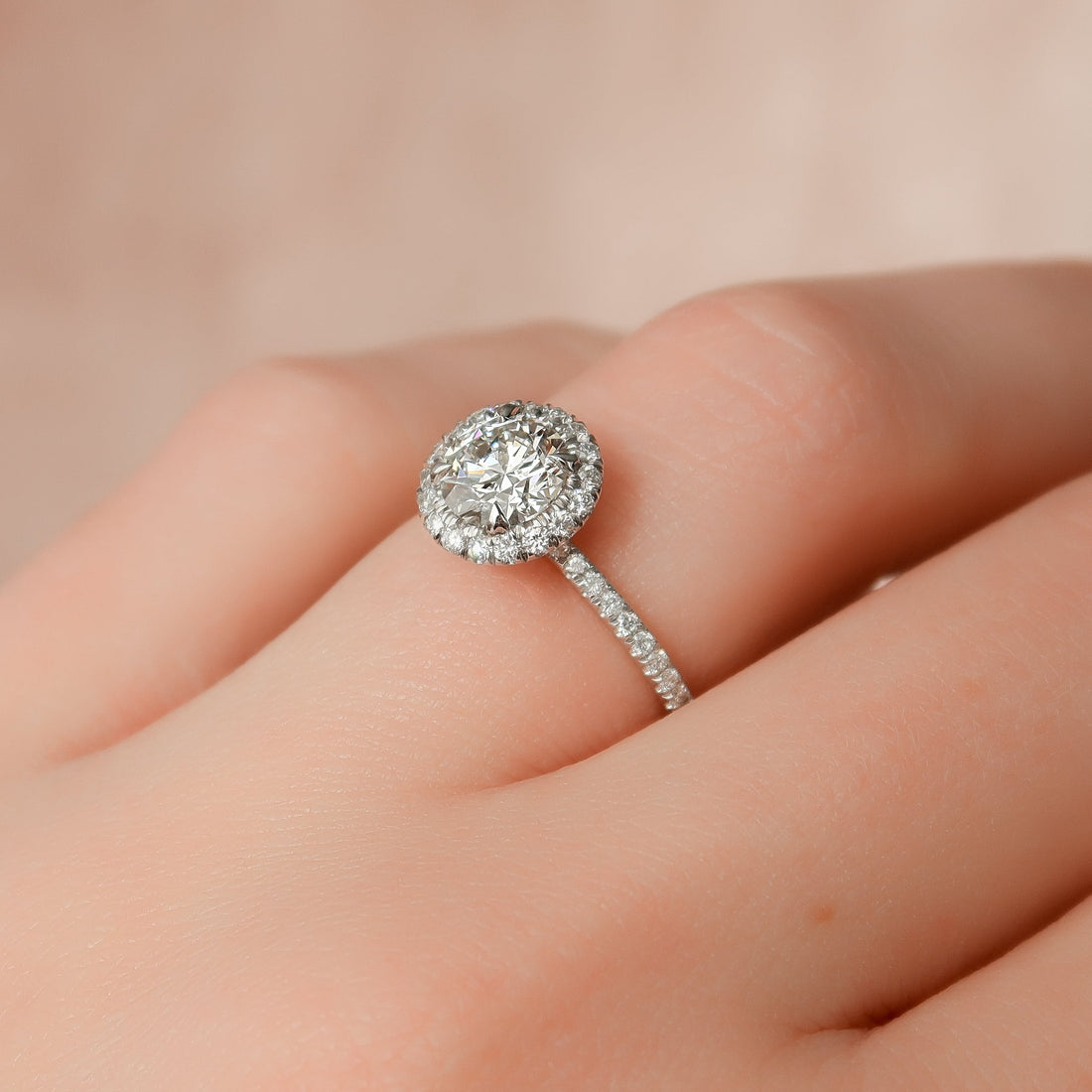 1.0 - 2CT Round Cut CVD Diamond Halo & Pave Engagement Ring