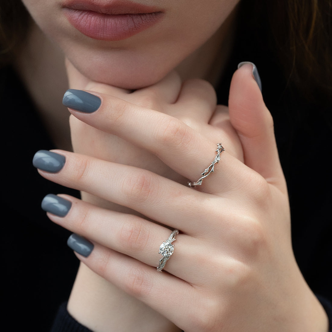 1.0 - 3.0 CT Round Cut CVD Diamond Twig Setting Engagement Ring
