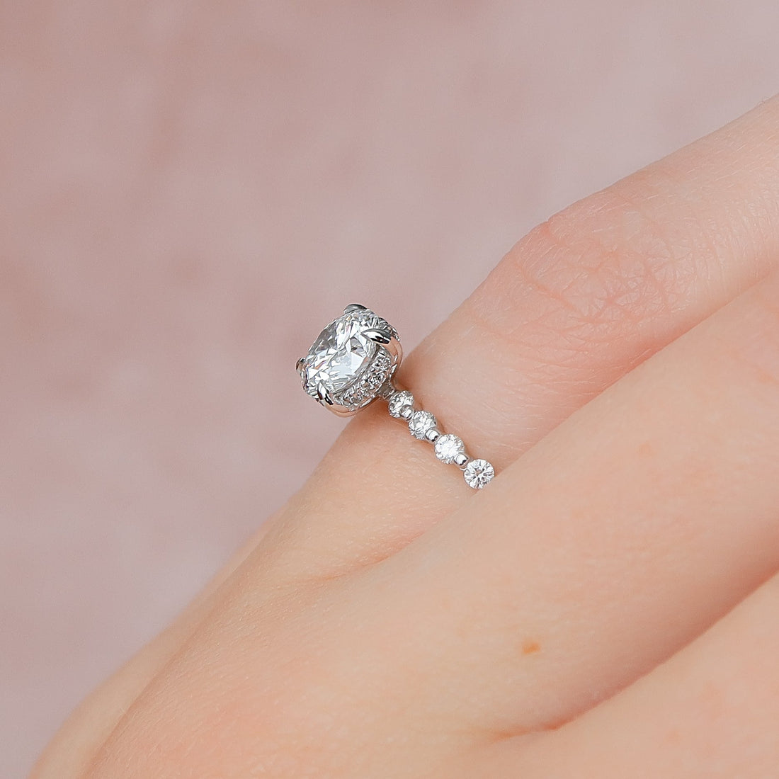 1.0 - 3.0 CT Round Cut CVD Diamond Hidden Halo & Pave Engagement Ring